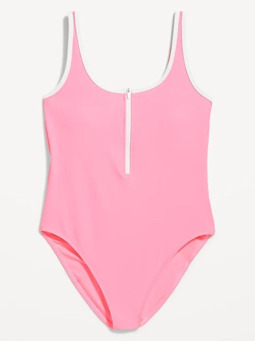 Old Navy Half Zip One-Piece Swimsuit Pink White Size Small